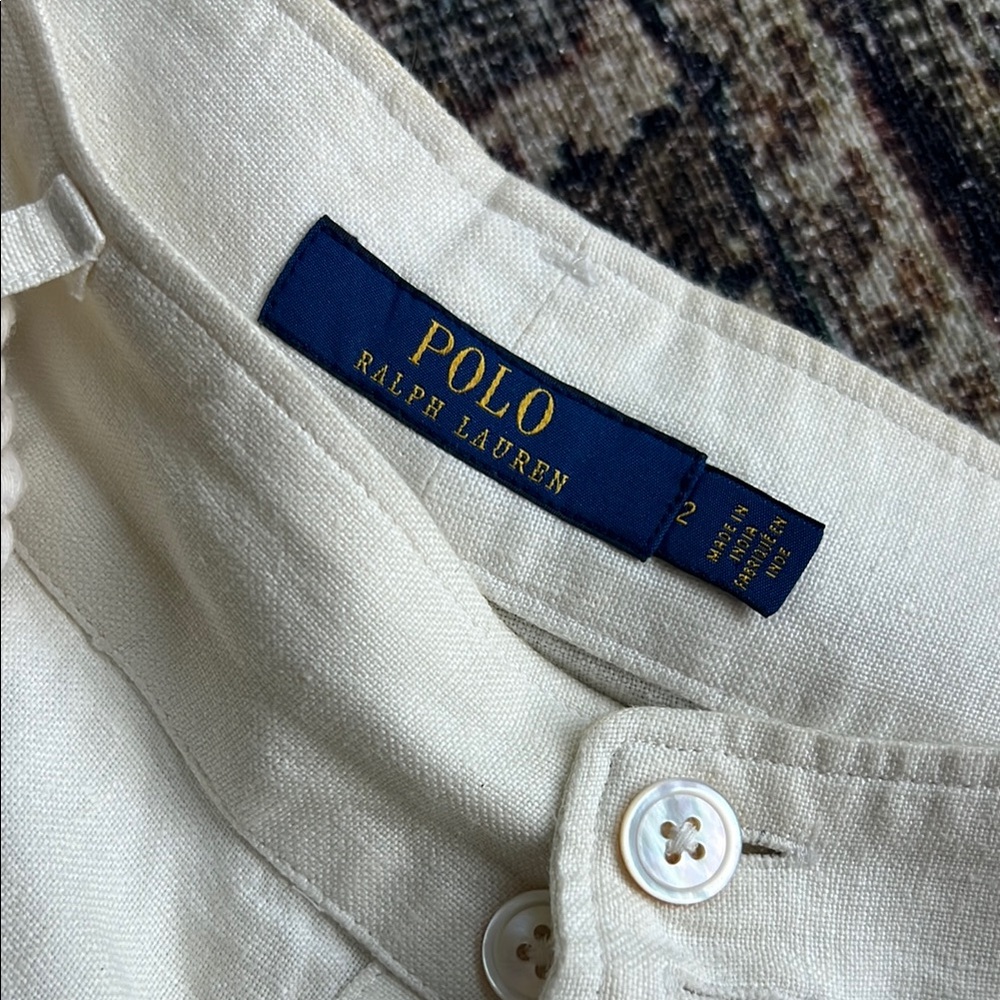 Polo by Ralph Lauren Cream High-Waist Linen Blend Shorts with Rope Belt - Picture 2 of 6